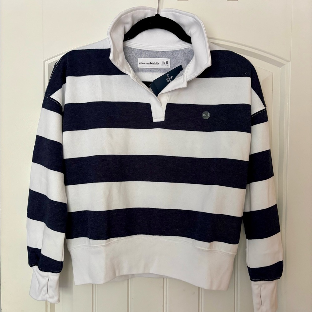 Abercrombie Kids Navy and White Striped Polo Sweatshirt